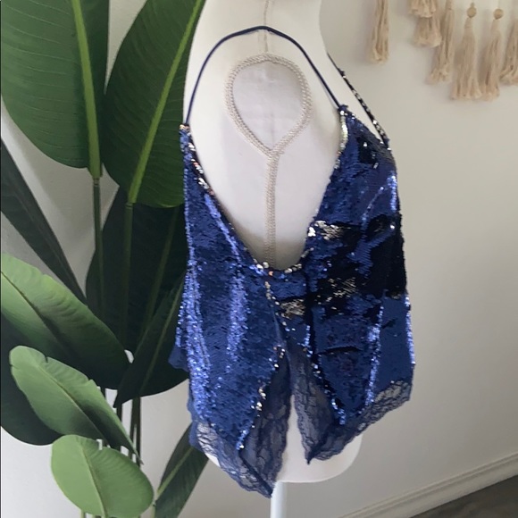 free people blue & silver sequin tank top camisole
lace blouse party going out - Picture 13 of 16